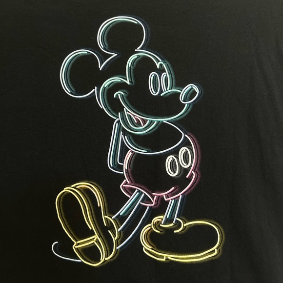 Black T-Shirt with Neon Mickey Mouse Design Fits like a Small Adult - Picture 5 of 11